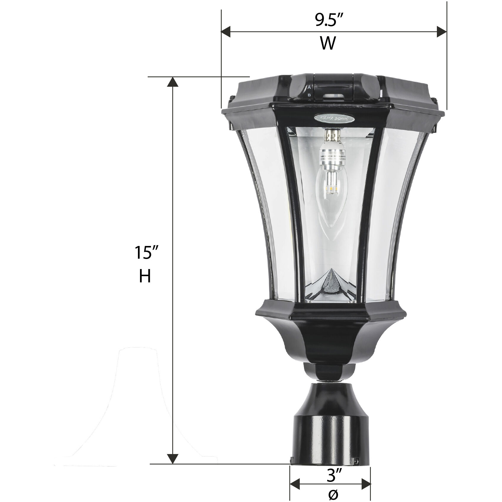 Victorian 1 Light 15 inch Black Post Light, Solar